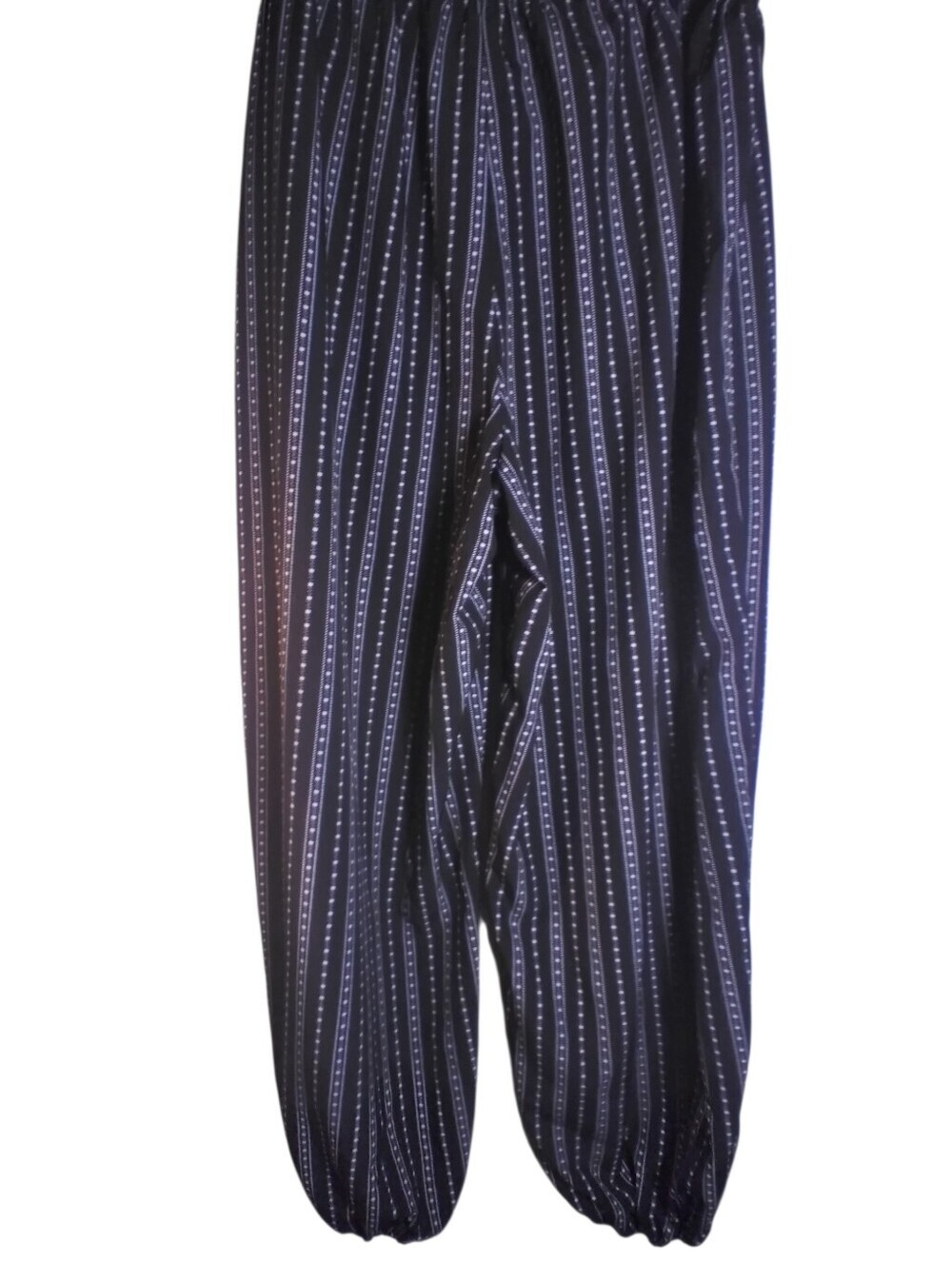 Black And White Vertical Stripe Elastic-Hem Harem Pants Wide Leg Flowy Size L